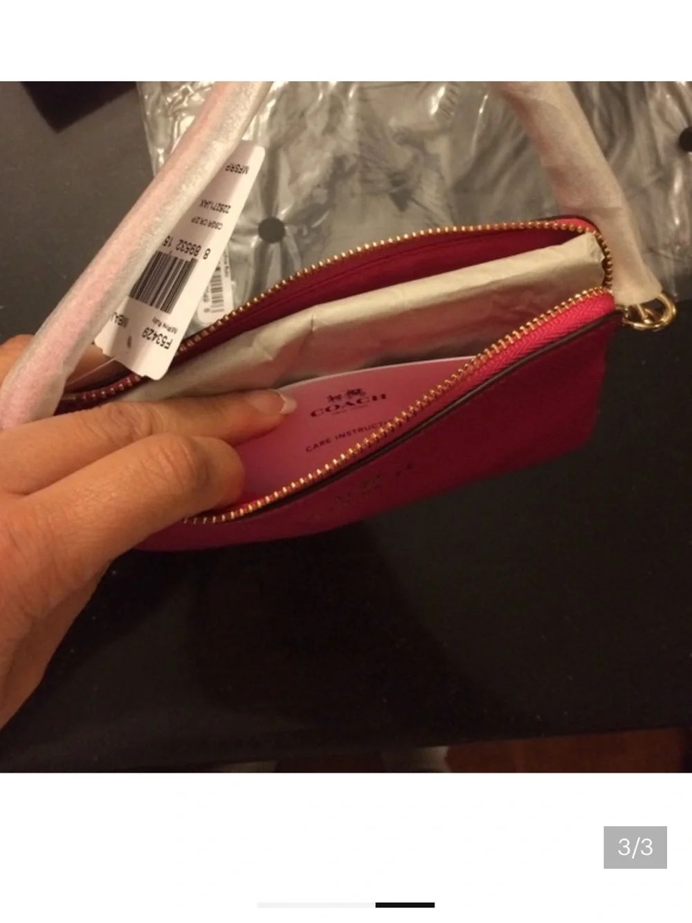 Coach Hot Pink Leather Wristlet with Gold Logo